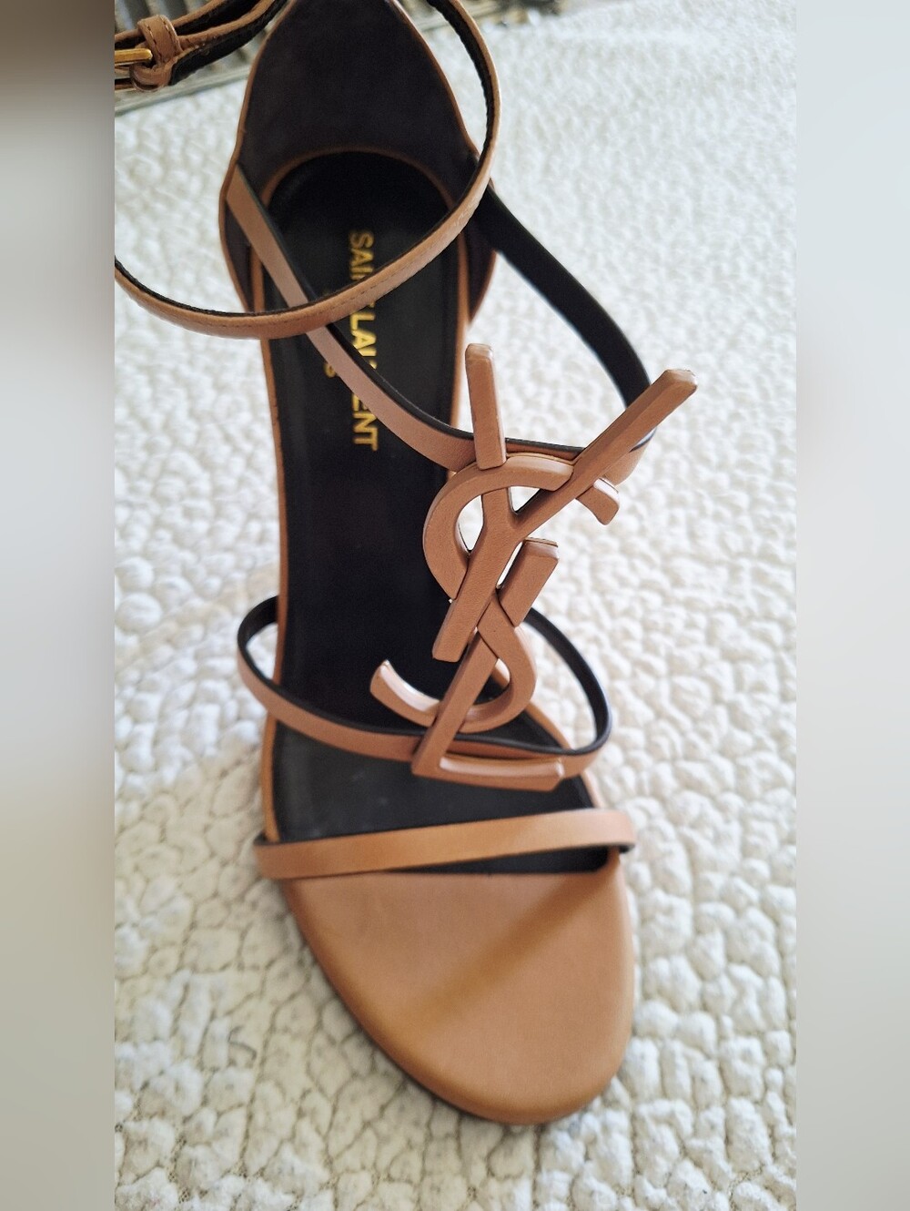 SAINT LAURENT Cassandra High Heel Sandals Gold Brown EU 38 US 8 Org $1,350 - Picture 13 of 16